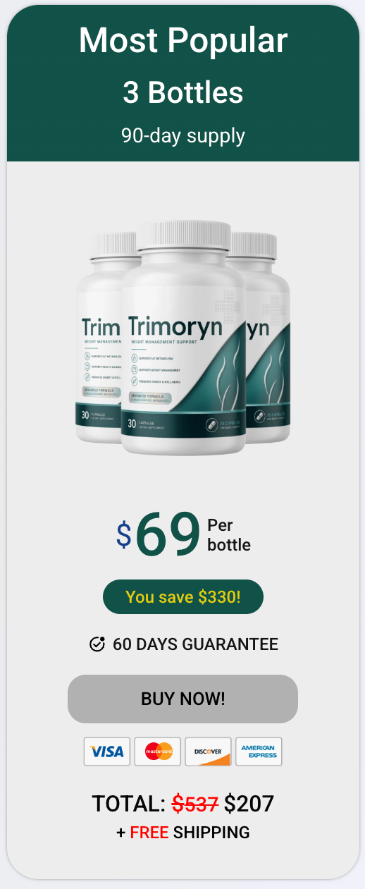 Trimoryn 3-bottle most popular package — 90-day supply with free shipping
