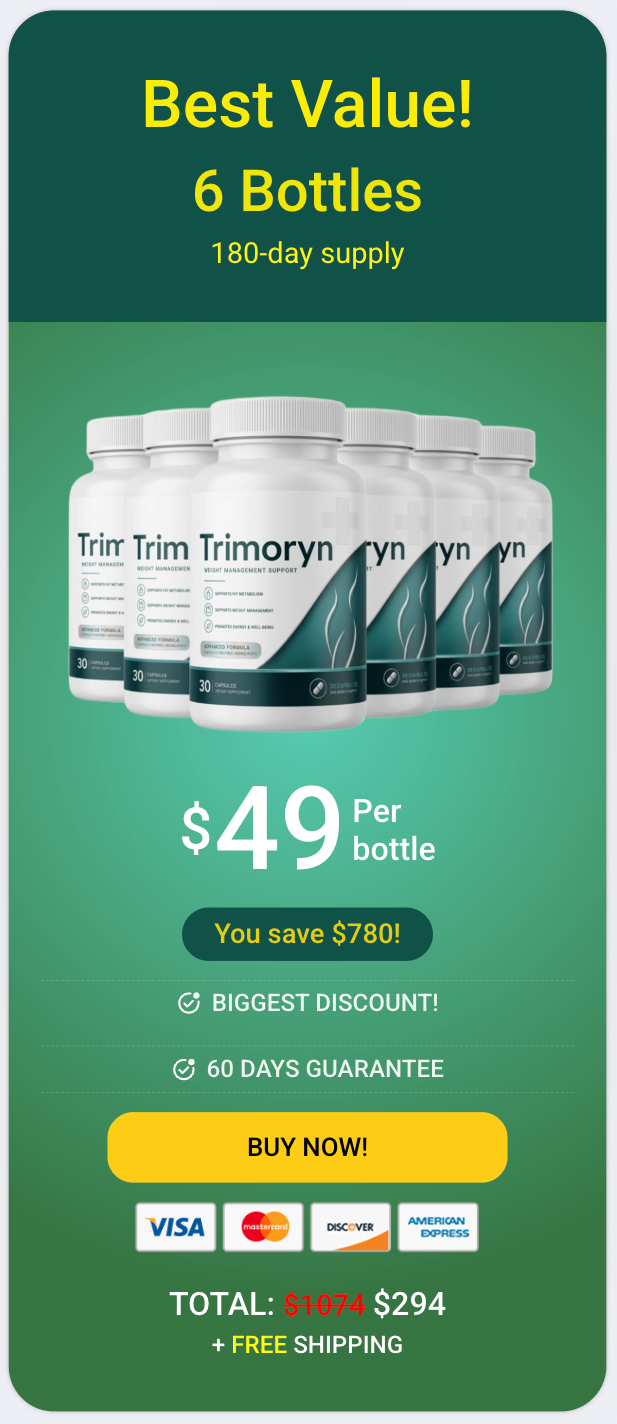 Trimoryn 6-bottle best value package — 180-day supply with free shipping and biggest savings